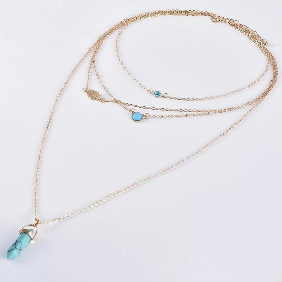 Boho Gold  turquoise necklace - Picture 3 of 5